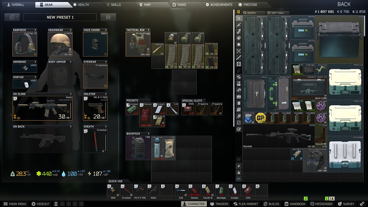 The character inventory and equipment management screen.