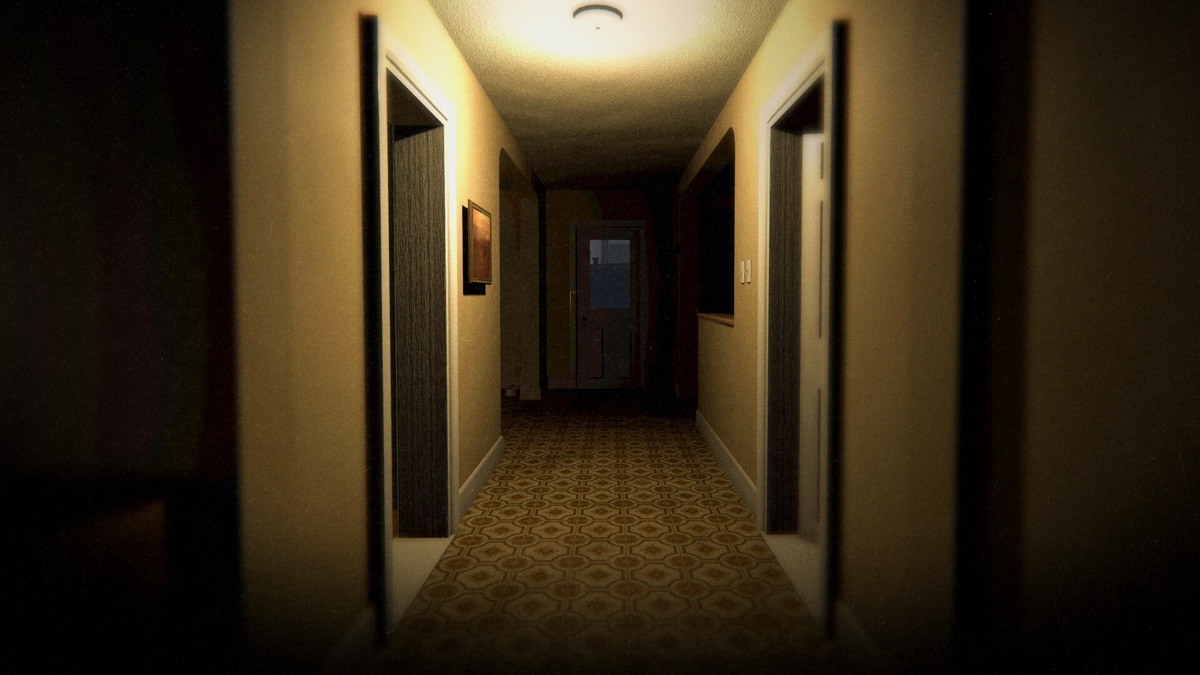 A dim hallway inside a suspected haunted location.
