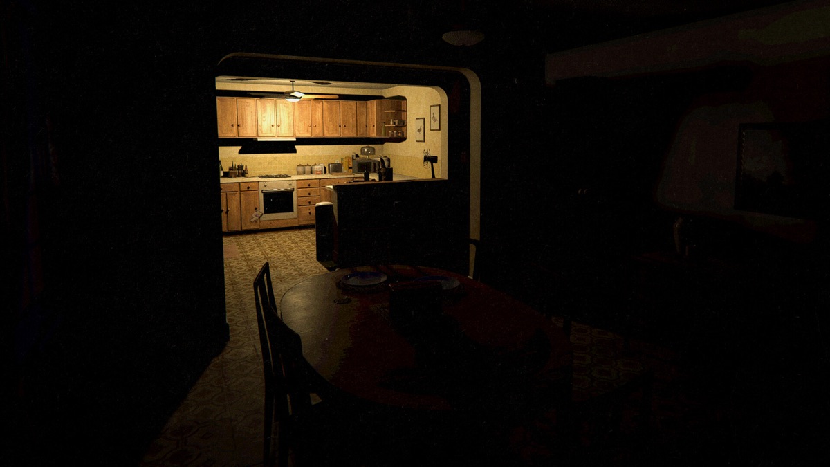 Investigation equipment illuminates a dark room.