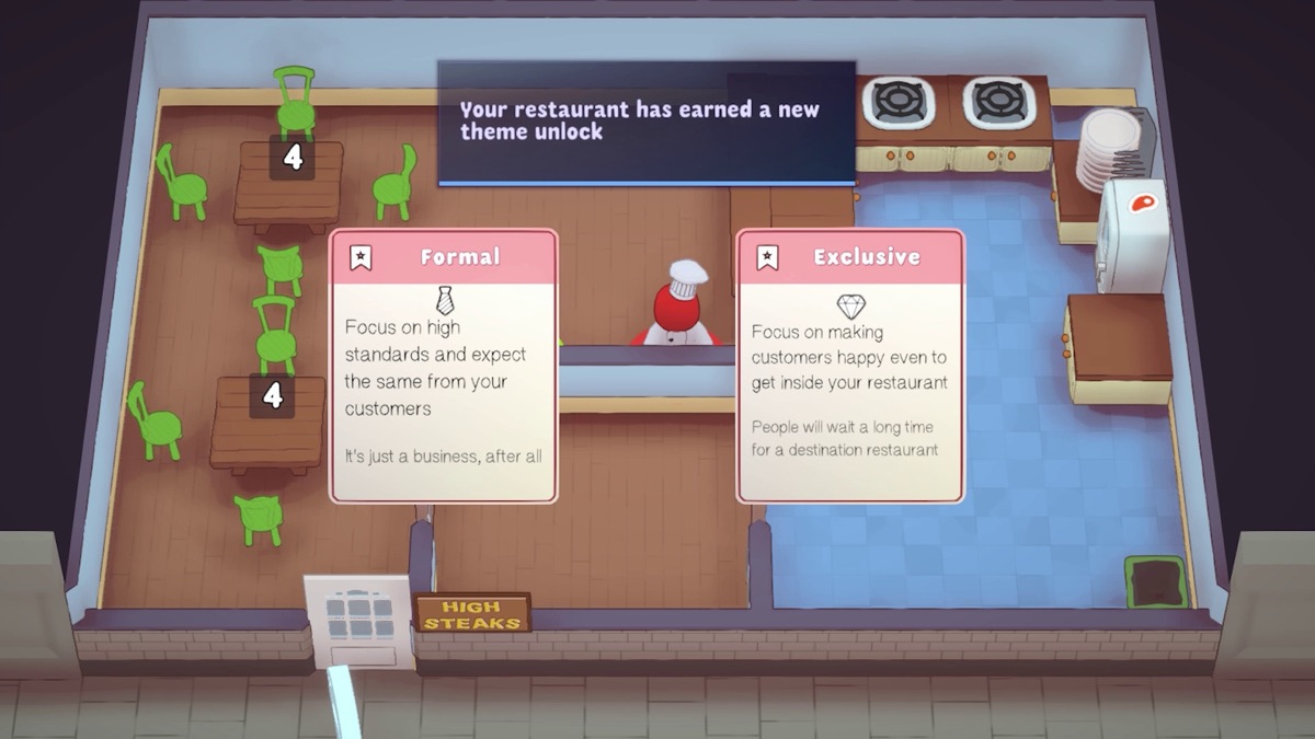 Players choose restaurant upgrades between runs.