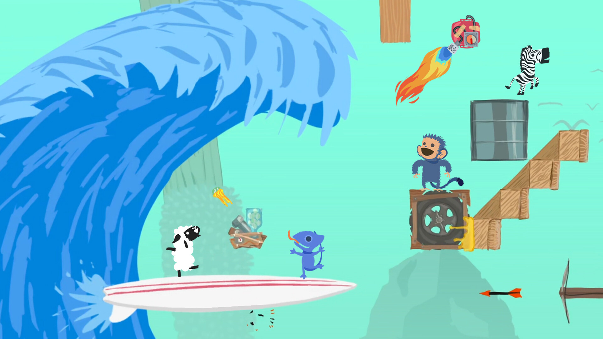 A publisher-submitted gameplay scene from Ultimate Chicken Horse.